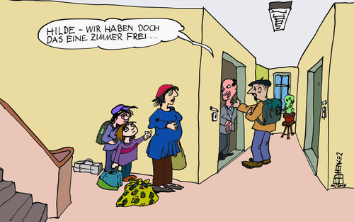 Cartoon: Zimmer frei? (medium) by thomasH tagged flüchtlinge,refugees,willkommen,hilfsbereitschaft,familiennachzug,zukunft,unterbringung,freiwillig