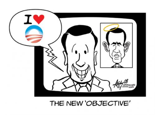 Cartoon: The New Objective (medium) by offthewahltoons tagged andrew,wahl,barack,obama,media