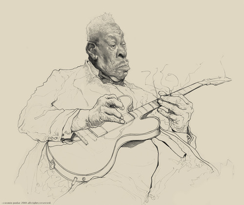 Cartoon: BB King (medium) by cosminpodar tagged cartoon,caricature,drawing