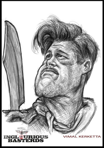 Cartoon: Caricature-Brad Pitt (medium) by vim_kerk tagged caricature,brad,pitt,inglorious,bastard