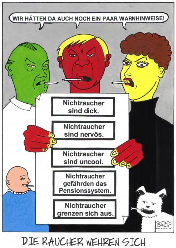 Cartoon: Die Raucher wehren sich (medium) by BAES tagged raucher,rauchen,warnhinweise,nichtraucher,rauchergesetz,zigaretten