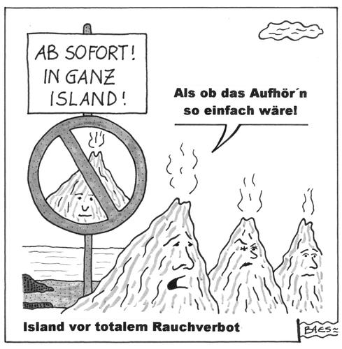 Cartoon: Island vor totalem Rauchverbot (medium) by BAES tagged island,rauchverbot,raucher,nichtraucher,vulkan,ausbruch,eyjafjallajökull,gletscher,natur,insel,asche,iceland,island,rauchverbot,nichtraucher,vulkan,ausbruch