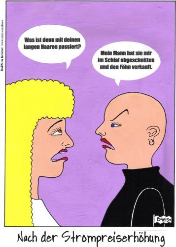 Cartoon: Nach der Strompreiserhöhung (medium) by BAES tagged preiserhöhung,strom,strompreis,energiekrise,frauen,frau,frisur,haare,teuerungswelle,föhn,paar