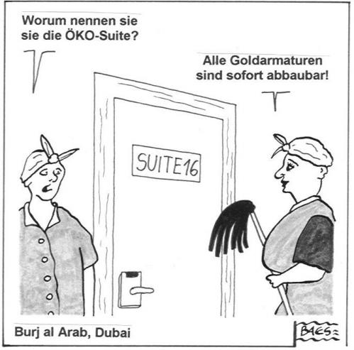 Cartoon: ÖKO Suite (medium) by BAES tagged putzfrau,frauen,suite,hotel,dubai,öko