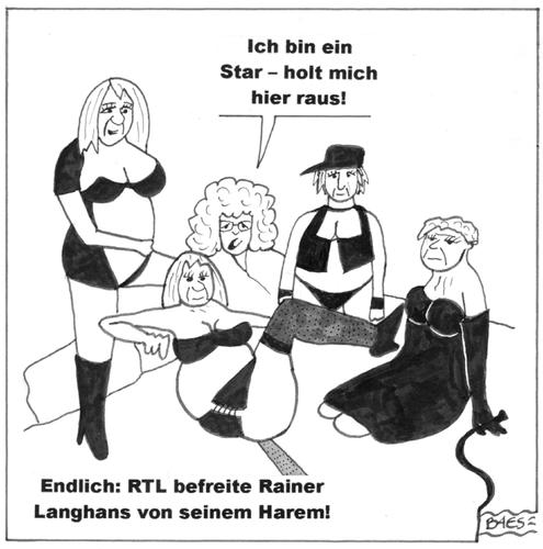 Cartoon: RTL rettet Rainer Langhans (medium) by BAES tagged frauen,frau,mann,promi,urwald,fernsehen,serie,tv,australien,harem,kommune,langhans,rainer,camp,dschungel,rtl