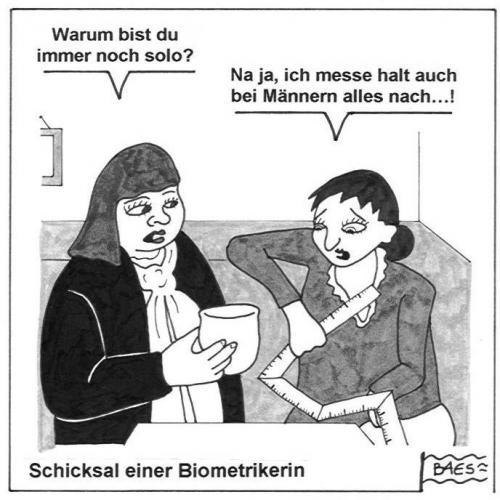Cartoon: Schicksal einer Biometrikerin (medium) by BAES tagged frau,frauen,klatsch,tratsch,beziehungen,liebe,biometrik,freundinnen,männer