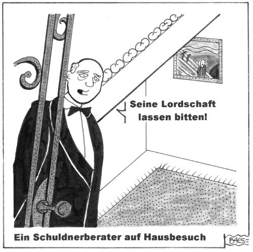 Cartoon: Schuldneberater auf Hausbesuch (medium) by BAES tagged schuldnerberatung,hausbesuch,butler,geld,armut,bankrott,schulden,reichtum,schulden,bankrott,armut,geld,butler,hausbesuch,schuldnerberatung,reichtum