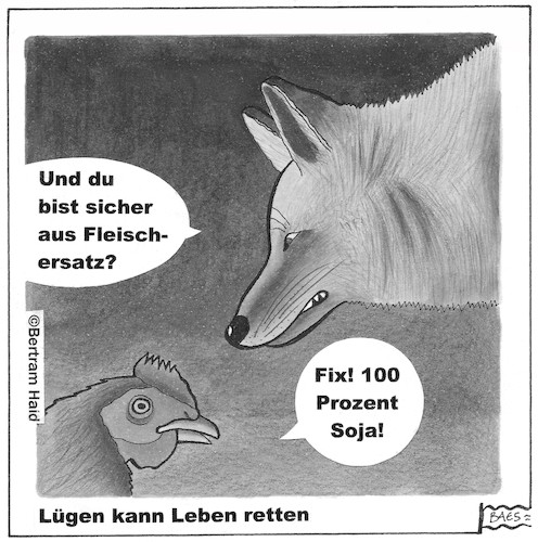 Cartoon: Soja (medium) by BAES tagged vegetarier,fleisch,gesund,essen,nahrung,ernährung,tiere,wolf,huhn,lügen,wahrheit,soja,vegetarier,fleisch,gesund,essen,nahrung,ernährung,tiere,wolf,huhn,lügen,wahrheit,soja