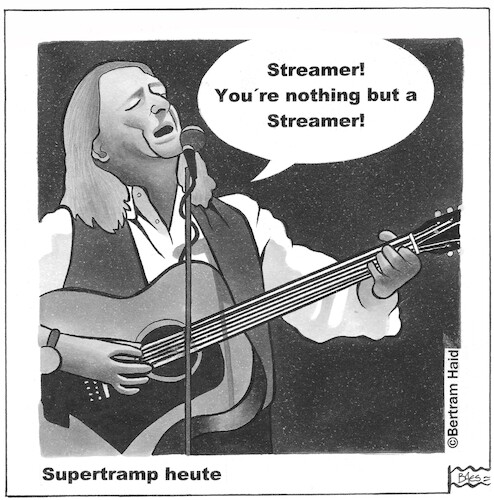 Cartoon: Supertramp heute (medium) by BAES tagged streamen,medien,daten,musik,filme,lied,video,internet,supertramp,rock,pop,streamen,medien,daten,musik,filme,lied,video,internet,supertramp,rock,pop