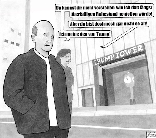 Cartoon: Vor dem Trump Tower (medium) by BAES tagged trump,donaldtrump,usa,amerika,präsident,ruhestand,rente,trump,donaldtrump,usa,amerika,präsident,ruhestand,rente