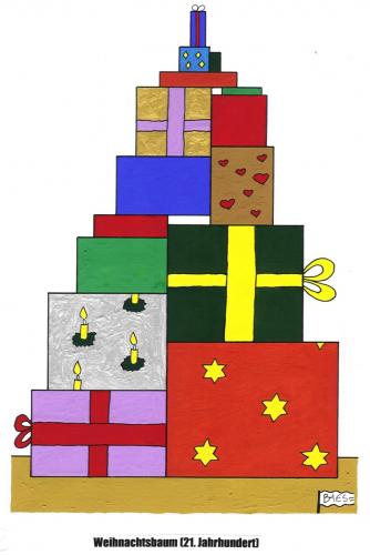 Cartoon: Weihnachtsbaum 21. Jahrhundert (medium) by BAES tagged baum,bäume,weihnachten,geschenke,pakete,pakte,geschenk