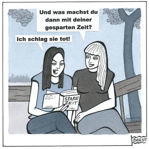 Cartoon: Zeit sparen (medium) by BAES tagged lebenshilfe,langeweile,freundinnen,frauen,sparen,zeit,lesen,bücher,genießen,stress,hektik,effizienz,stunden,leben,zeit,sparen,frauen,freundinnen,langeweile,lebenshilfe,lesen,bücher,genießen,stress,hektik,effizienz,stunden,leben