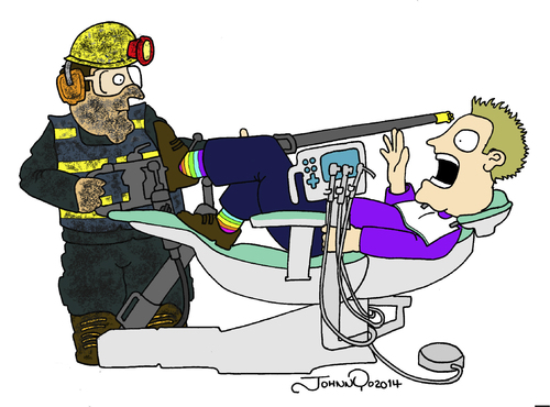 Cartoon: Drill Work (medium) by JohnnyCartoons tagged fear,drill,mining,dentist