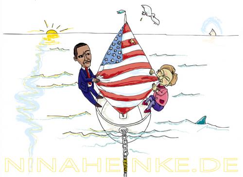 Cartoon: High Tide (medium) by Nina Heinke tagged nina,heinke,presidentenwahl,united,states,politik,politics,obama,hilary,usa,election,meer,sea,democrats,wahl,america,amerika,