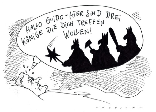 Cartoon: 3königstreffen (medium) by Andreas Prüstel tagged westerwelle,fdp,3königstreffen,alptraum,guido westerwelle,fdp,alptraum,dreikönigstreffen,guido,westerwelle