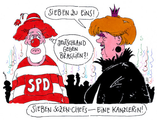 Cartoon: 7 und 1 (medium) by Andreas Prüstel tagged spd,vorsitzende,merkel,regierungszeit,cdu,karneval,aschermittwoch,cartoon,karikatur,andreas,pruestel,spd,vorsitzende,merkel,regierungszeit,cdu,karneval,aschermittwoch,cartoon,karikatur,andreas,pruestel