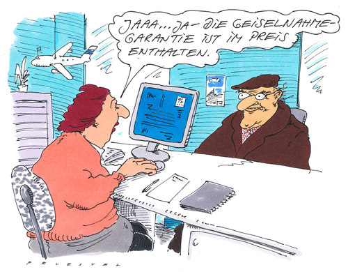 Cartoon: abenteuerurlaub (medium) by Andreas Prüstel tagged geiselnahme,abenteuerurlaub,urlaub,buchung,reisen,reisebüro,reisebüro,reisen,buchung,urlaub,abenteuerurlaub,geiselnahme