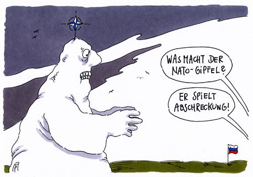 Cartoon: abschreckung (medium) by Andreas Prüstel tagged nato,mnatogipfel,warschau,rußland,truppenstationierung,abschreckung,cartoon,karikatur,andreas,pruestel,nato,mnatogipfel,warschau,rußland,truppenstationierung,abschreckung,cartoon,karikatur,andreas,pruestel