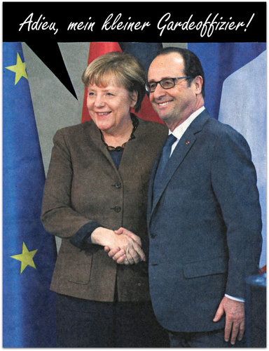 Cartoon: adieu (medium) by Andreas Prüstel tagged merkel,hollande,deutschland,frankreich,cartoon,collage,andreas,pruestel