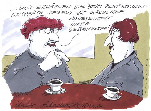 Cartoon: akademikerinnen (medium) by Andreas Prüstel tagged jobbwerbungen,akademie,akademiker,wissen,bildung,job,beruf,karriere,arbeit,vorstellungsgespräch,bewerbung,bewerben,vorstellung,firma,unternehmen,jobsuche,arbeitssuche,gebärmutter,frau,frauen,mitleid,intelligenz,belesen,abschluß