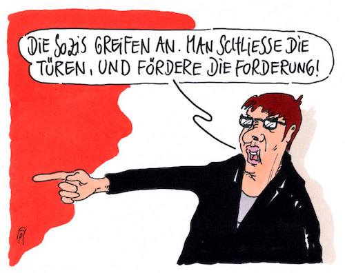 Cartoon: akk resolut (medium) by Andreas Prüstel tagged akk,cdu,grenzschließung,hartz,vier,spd,sozialstaatskonzept,cartoon,karikatur,andreas,pruestel,akk,cdu,grenzschließung,hartz,vier,spd,sozialstaatskonzept,cartoon,karikatur,andreas,pruestel