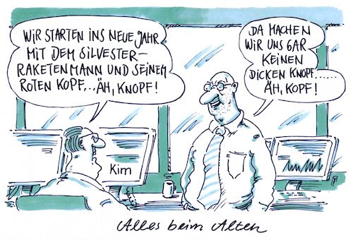 Cartoon: alles beim alten (medium) by Andreas Prüstel tagged neujahr,news,nachrichten,kim,jong,un,atomwaffen,roter,knopf,raketenmann,cartoon,karikatur,andreas,pruestel,neujahr,news,nachrichten,kim,jong,un,atomwaffen,roter,knopf,raketenmann,cartoon,karikatur,andreas,pruestel