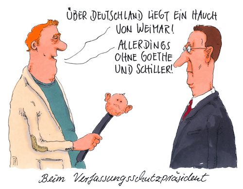 Cartoon: am goethe-geburtstag (medium) by Andreas Prüstel tagged chemnitz,krawalle,rechte,linke,weimarer,republik,verfassungsschutz,verfassungsschutzpräsident,maaßen,goethe,schiller,cartoon,karikatur,andreas,pruestel,chemnitz,krawalle,rechte,linke,weimarer,republik,verfassungsschutz,verfassungsschutzpräsident,maaßen,goethe,schiller,cartoon,karikatur,andreas,pruestel