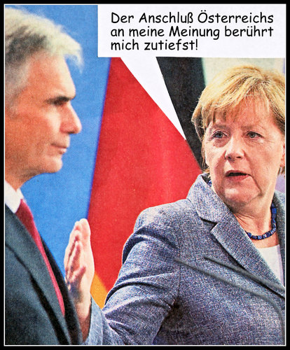 Cartoon: anschluß (medium) by Andreas Prüstel tagged merkel,faymann,deutschland,österreich,anschluuß,flüchtlinge,flüchtlingspoitik,asyl,asylanten,cartoon,collage,andreas,pruestel