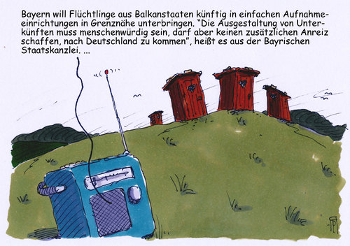 Cartoon: asylbolitik bayern (medium) by Andreas Prüstel tagged bayern,asylanten,asylbewerber,unterbringung,balkanstaaten,abschiebung,cartoon,karikatur,andreas,pruestel,bayern,asylanten,asylbewerber,unterbringung,balkanstaaten,abschiebung,cartoon,karikatur,andreas,pruestel