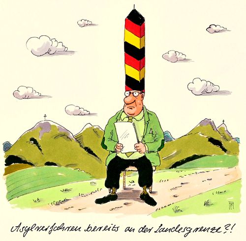 Cartoon: asylverfahren spezial (medium) by Andreas Prüstel tagged asylverfahren,schnellverfahren,landesgrenze,flüchtlinge,flüchtlingszustrom,asyl,cartoon,karikatur,andreas,pruestel,asylverfahren,schnellverfahren,landesgrenze,flüchtlinge,flüchtlingszustrom,asyl,cartoon,karikatur,andreas,pruestel