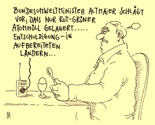 Cartoon: atommüllagerländer (medium) by Andreas Prüstel tagged andreas,karikatur,cartoon,altmaier,per,bundesumweltminister,aufnahmeländer,zwischenlager,aufbereitung,atommüll,prüstel,atommüll,aufbereitung,zwischenlager,aufnahmeländer,bundesumweltminister,per,altmaier,cartoon,karikatur,andreas,prüstel