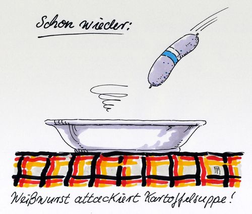 Cartoon: attacke (medium) by Andreas Prüstel tagged horst,seehofer,csu,weißwurst,angela,merkel,cdu,karoffelsuppe,union,attacke,bayern,cartoon,karikatur,andreas,pruestel,horst,seehofer,csu,weißwurst,angela,merkel,cdu,karoffelsuppe,union,attacke,bayern,cartoon,karikatur,andreas,pruestel