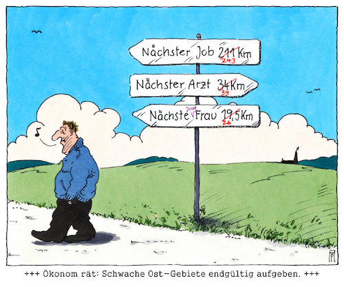 Cartoon: aufgabe (medium) by Andreas Prüstel tagged ostbundesländer,schwache,gebiete,wirtschaft,infrastruktur,ökonom,aufgabe,cartoon,karikatur,andreas,pruestel,ostbundesländer,schwache,gebiete,wirtschaft,infrastruktur,ökonom,aufgabe,cartoon,karikatur,andreas,pruestel