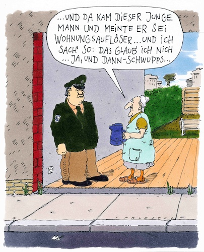 Cartoon: auflösung (medium) by Andreas Prüstel tagged wohnungsauflösung,wohnungsauflöser,polizei,cartoon,karikatur,andreas,pruestel,wohnungsauflösung,wohnungsauflöser,polizei,cartoon,karikatur,andreas,pruestel