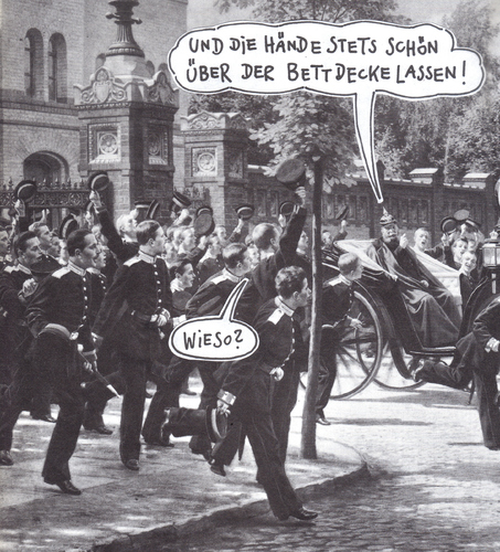 Cartoon: aus prüder zeit (medium) by Andreas Prüstel tagged kaiser,wilhelm,kaiserrreich,offiziersnachwuchs,onanie