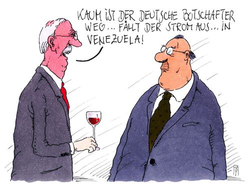 Cartoon: ausfall (medium) by Andreas Prüstel tagged venezuela,deutscher,botschafter,ausweisung,stromausfall,cartoon,karikatur,andreas,pruestel,venezuela,deutscher,botschafter,ausweisung,stromausfall,cartoon,karikatur,andreas,pruestel