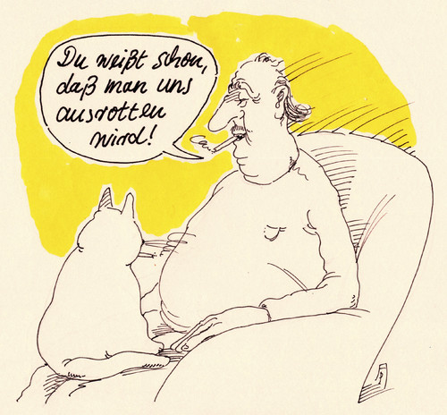 Cartoon: ausrottung (medium) by Andreas Prüstel tagged rauchen,raucher,rauchverbot,zigaretten,katze,haustier,cartoon,karikatur,rauchen,raucher,rauchverbot,zigaretten,katze,haustier,cartoon,karikatur