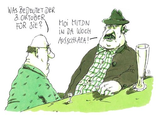 Cartoon: ausschlafen (medium) by Andreas Prüstel tagged dritter,oktober,einheitstag,deutsche,einheit,bayern,ausschlafen,cartoon,karikatur,andreas,pruestel,dritter,oktober,einheitstag,deutsche,einheit,bayern,ausschlafen,cartoon,karikatur,andreas,pruestel