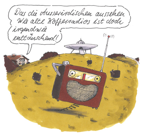 Cartoon: ausserirdisch (medium) by Andreas Prüstel tagged ausserirdische,kofferradios,enttäuschung,besuch,aus,dem,all,ufo,cartoon,karikatur,andreas,pruestel,ausserirdische,kofferradios,enttäuschung,besuch,aus,dem,all,ufo,cartoon,karikatur,andreas,pruestel