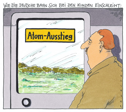 Cartoon: ausstieg (medium) by Andreas Prüstel tagged atomausstieg,deutschebahn,bahnkunde,atomausstieg,deutsche bahn,bahnkunde,akw,atomkraft,deutsche,bahn