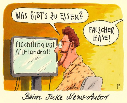 Cartoon: autor daheim (medium) by Andreas Prüstel tagged fake,news,flüchtlinge,afd,landrat,autor,falscher,hase,cartoon,karikatur,andreas,pruestel,fake,news,flüchtlinge,afd,landrat,autor,falscher,hase,cartoon,karikatur,andreas,pruestel