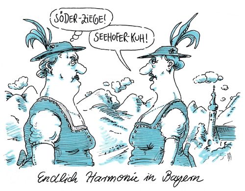 Cartoon: bayernharmonie (medium) by Andreas Prüstel tagged bayern,csu,machtaufteilung,parteivorsitz,ministerpräsident,seehofer,söder,cartoon,karikatur,andreas,pruestel,bayern,csu,machtaufteilung,parteivorsitz,ministerpräsident,seehofer,söder,cartoon,karikatur,andreas,pruestel