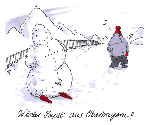 Cartoon: bayernpapst (medium) by Andreas Prüstel tagged bayern,oberbayern,papst,schneemann,katholiken,kinder,möhren,cartoon,karikatur,bayern,oberbayern,papst,schneemann,katholiken,kinder,möhren,cartoon,karikatur