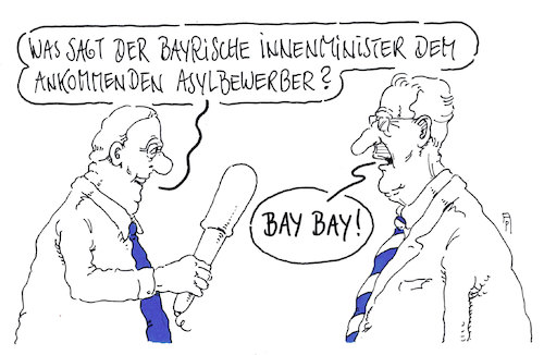 Cartoon: begrüßung (medium) by Andreas Prüstel tagged bayern,csu,flüchtlinge,asylbewerber,bayernbamf,abschiebungen,innenminister,herrmann,cartoon,karikatur,andreas,pruestel,bayern,csu,flüchtlinge,asylbewerber,bayernbamf,abschiebungen,innenminister,herrmann,cartoon,karikatur,andreas,pruestel