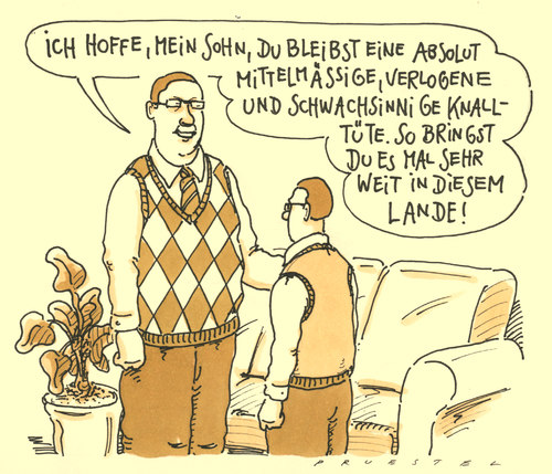 Cartoon: berechtigte hoffnung (medium) by Andreas Prüstel tagged vater,karriere,mittelmäßigkeit,sohn,erziehung,mittelmäßigkeit,karriere,vater,sohn,erziehung