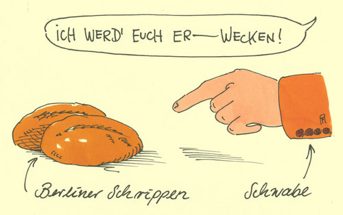 Cartoon: berlinschwaben (medium) by Andreas Prüstel tagged berliner,schrippen,berlin,schwaben,wecken,thierse,berliner,schrippen,berlin,schwaben,wecken,thierse