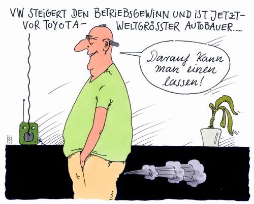 Cartoon: betriebsgewinn (medium) by Andreas Prüstel tagged vw,volkswagen,betriebsgewinn,marktführer,abgasskandal,cartoon,karikatur,andreas,pruestel,vw,volkswagen,betriebsgewinn,marktführer,abgasskandal,cartoon,karikatur,andreas,pruestel