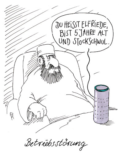 Cartoon: betriebsstörung (medium) by Andreas Prüstel tagged audiogerät,alexa,muslim,störung,cartoon,karikatur,andreas,pruestel,audiogerät,alexa,muslim,störung,cartoon,karikatur,andreas,pruestel