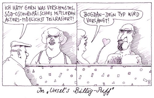 Cartoon: billig-puff (medium) by Andreas Prüstel tagged bordell,puff,freier,südosteuropa,teilrasur,cartoon,karikatur,andreas,pruestel,bordell,puff,freier,südosteuropa,teilrasur,cartoon,karikatur,andreas,pruestel