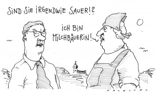 Cartoon: billigmilch (medium) by Andreas Prüstel tagged landwirtschaft,milchpreis,cartoon,cartoons,bauernhof,bauer,bäuerin,land,landwirtschaft,agrarwirtschaft,milchpreise,milch,lebensmittel,getränk,sauer,haltbarkeit